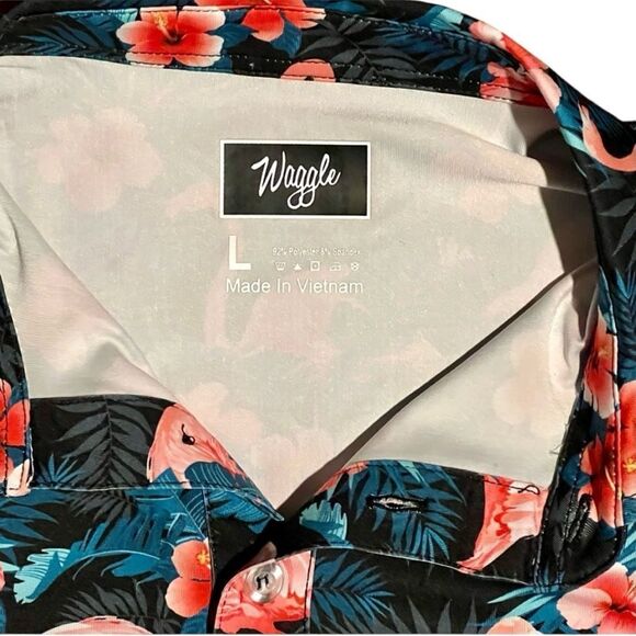 Waggle Golf Polo Flamingo print 🦩 Hawaiian tropical size large - Picture 3 of 5